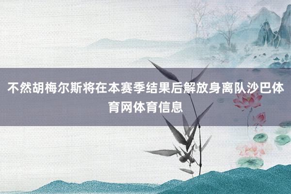 不然胡梅尔斯将在本赛季结果后解放身离队沙巴体育网体育信息