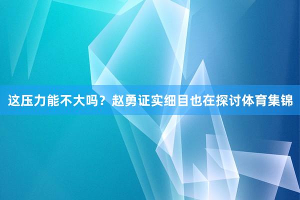 这压力能不大吗？赵勇证实细目也在探讨体育集锦