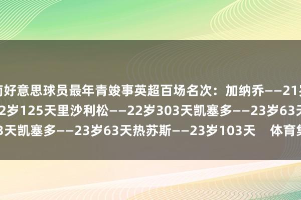 南好意思球员最年青竣事英超百场名次：加纳乔——21岁152天马丁内利——22岁125天里沙利松——22岁303天凯塞多——23岁63天热苏斯——23岁103天    体育集锦